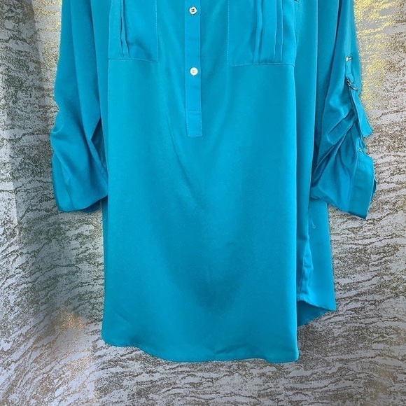 Calvin Klein Light Blue Button Up 3/4 Sleeve Shirt Blouse Size L - Picture 5 of 13